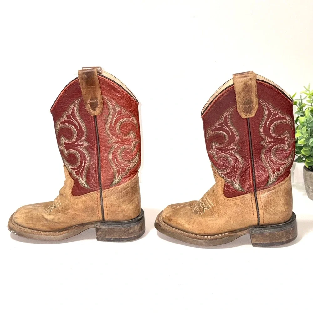 Cody James Burgundy Red Leather Square Toe Cowboy Western Boots Youth SIZE 9 D